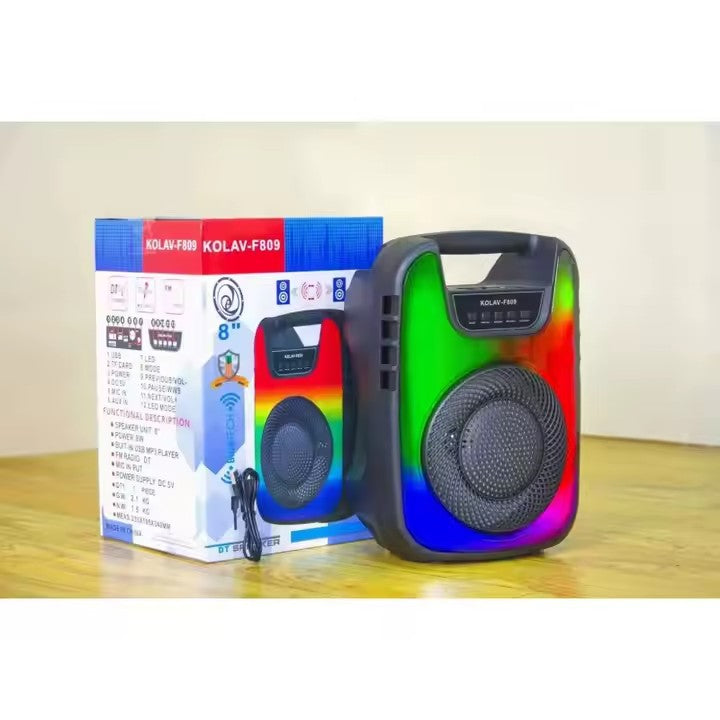 Boxă Portabilă KOLAV K-F809 cu Bluetooth, USB, FM, TWS, LED și Baterie 1800mAh – Sunet Puternic pentru Karaoke și Petreceri